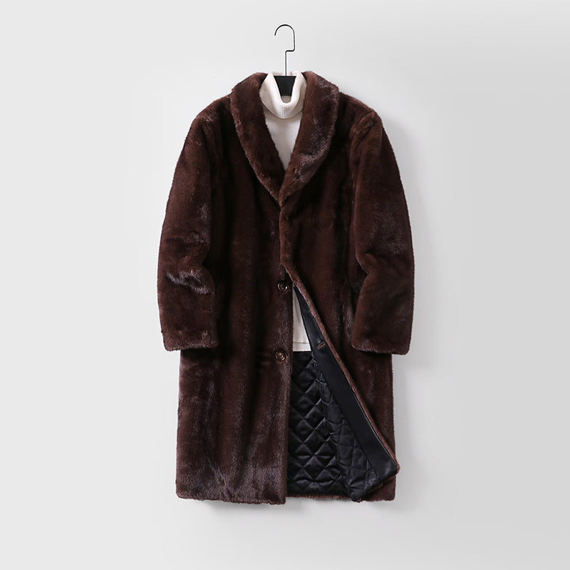 Men's faux fur coat with shawl collar, quilted lining and classic button placket Mune Fashion