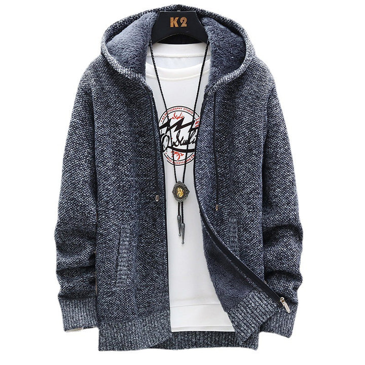 Men's non-lined knit hoodie sweatshirt jacket with teddy lining, full zip and kangaroo pockets Mune Fashion