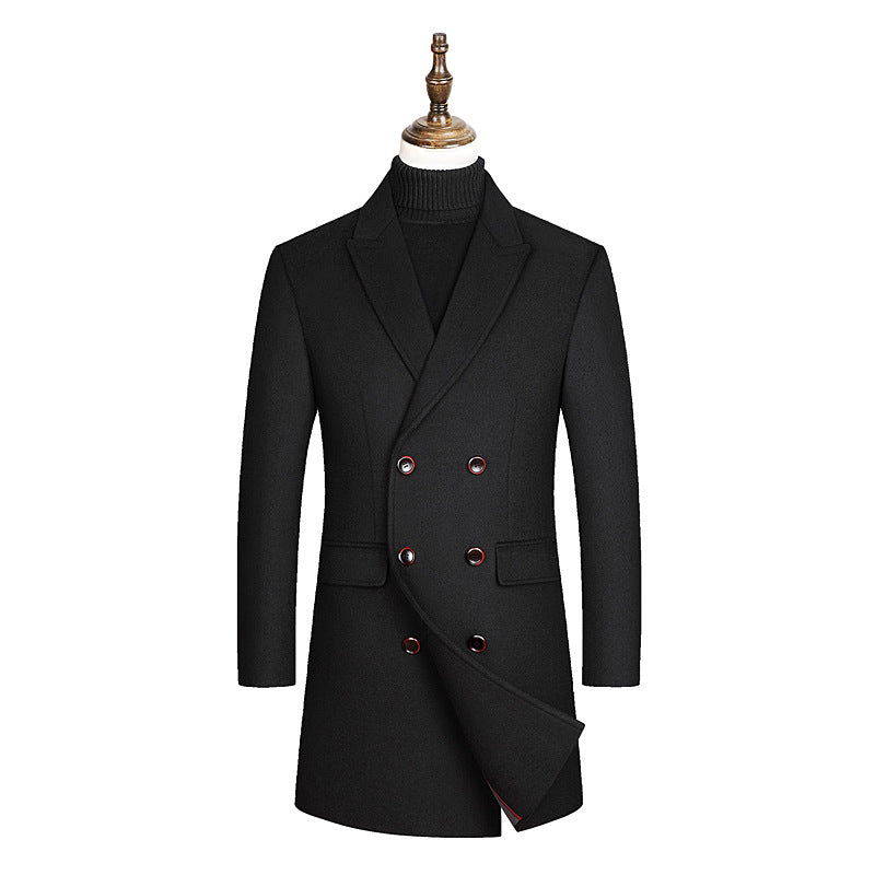 Men's Double-breasted tailored Wool blend coat with pinstripes and lapel collar Mune Fashion