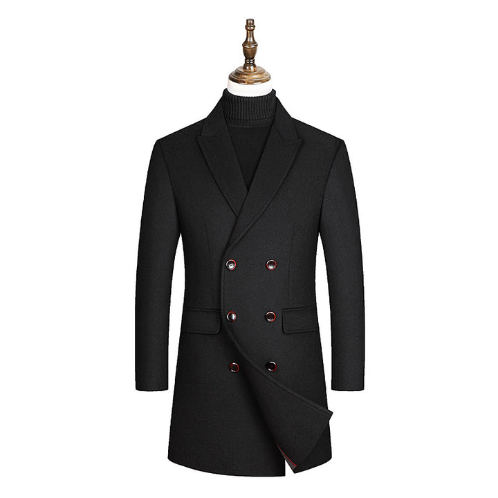 Men's Double-breasted tailored Wool blend coat with pinstripes and lapel collar Mune Fashion