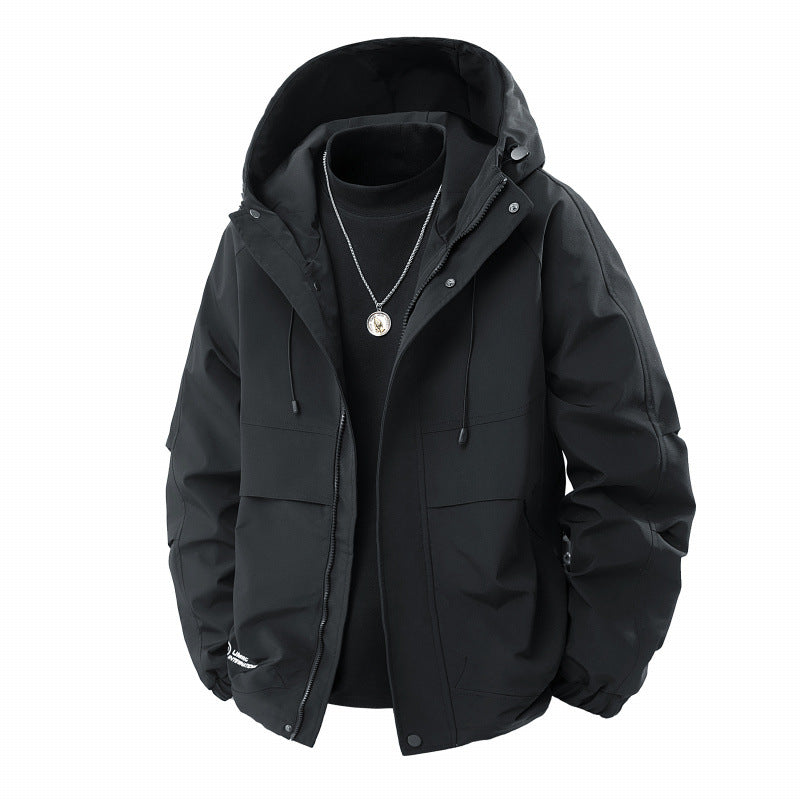 Men's Minimalist Tech Softshell Parka with Hood, Concealed Zipper and Cargo Chest Pockets Mune Fashion