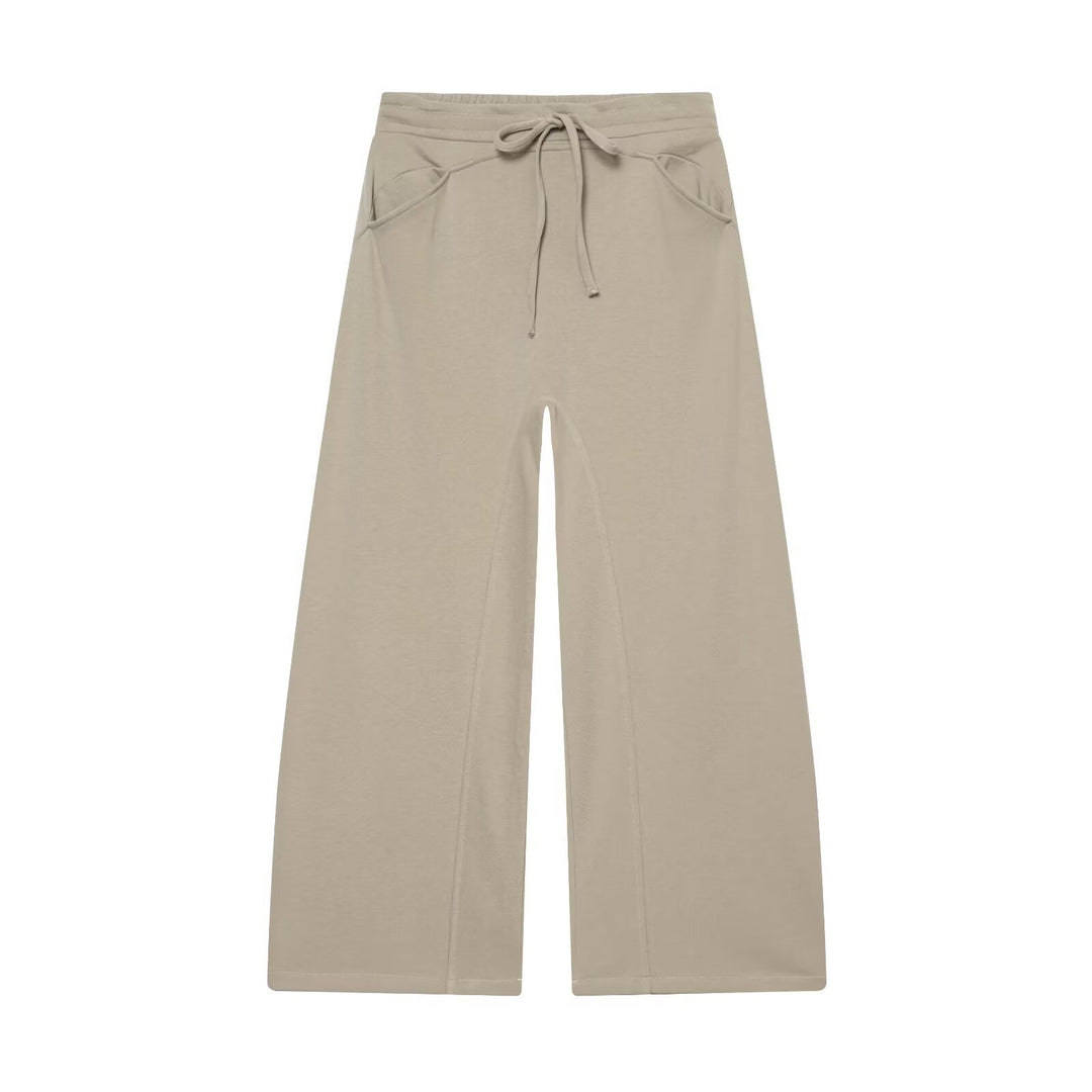 Women Wide Cropped Jogger with Drawstring, Side Pockets and Decorative Stitching Mune Fashion