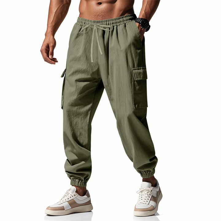 Men's cargo jogger pants in utility look with elastic drawstring waistband, cuffs and extra storage Mune Fashion