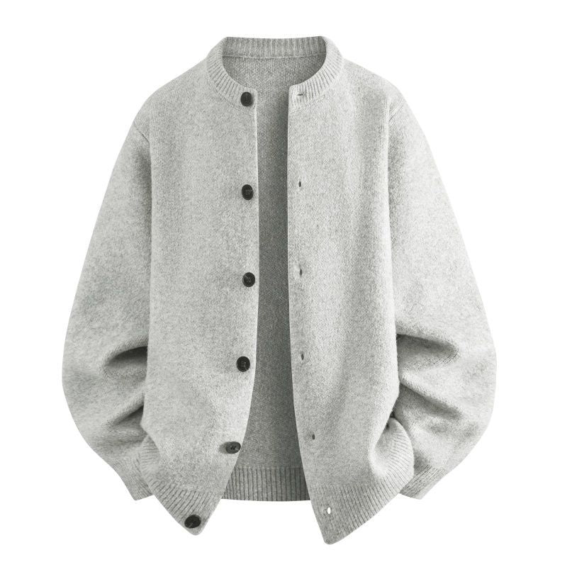 Women's Oversized Knit Jacket in Bomber Style with Round Neck, Ribbed Hem & Balloon Sleeves Mune Fashion