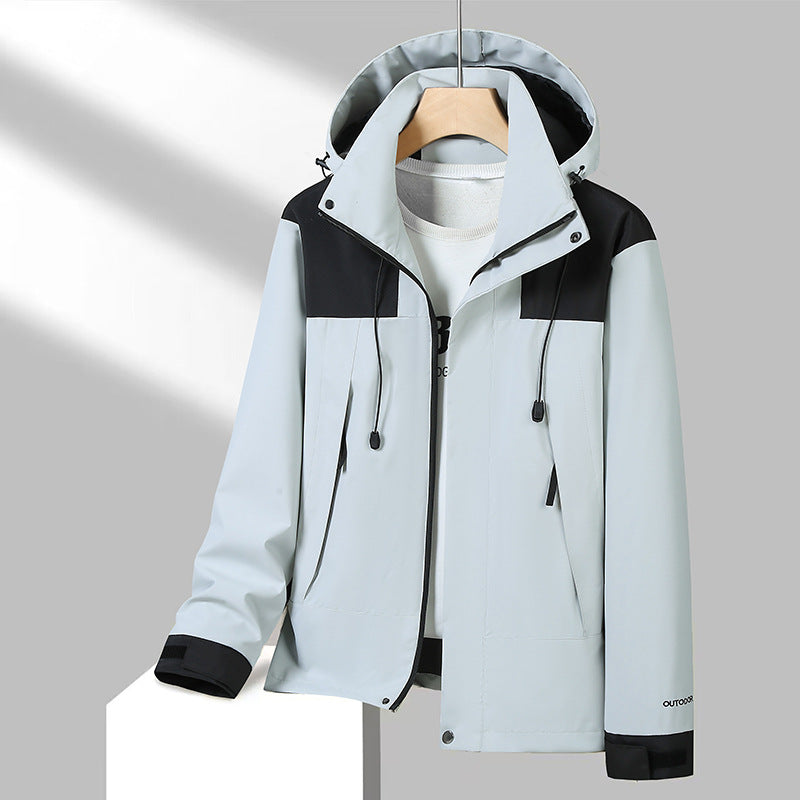 Men's Lightweight Softshell Jacket with Contrast Shoulder, Adjustable Hood and Water-Repellent Membrane Mune Fashion