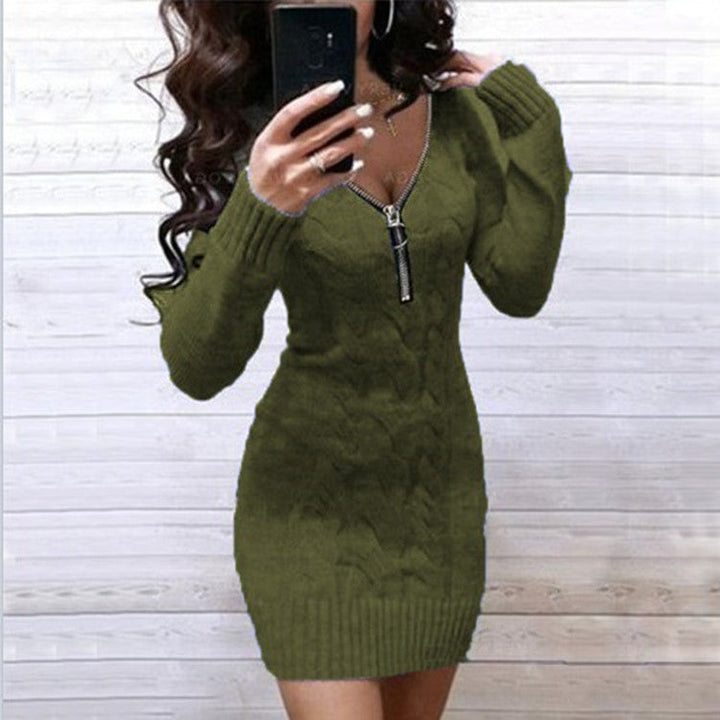 Ladies Knit Dress with Zipper and Cable Pattern Mune