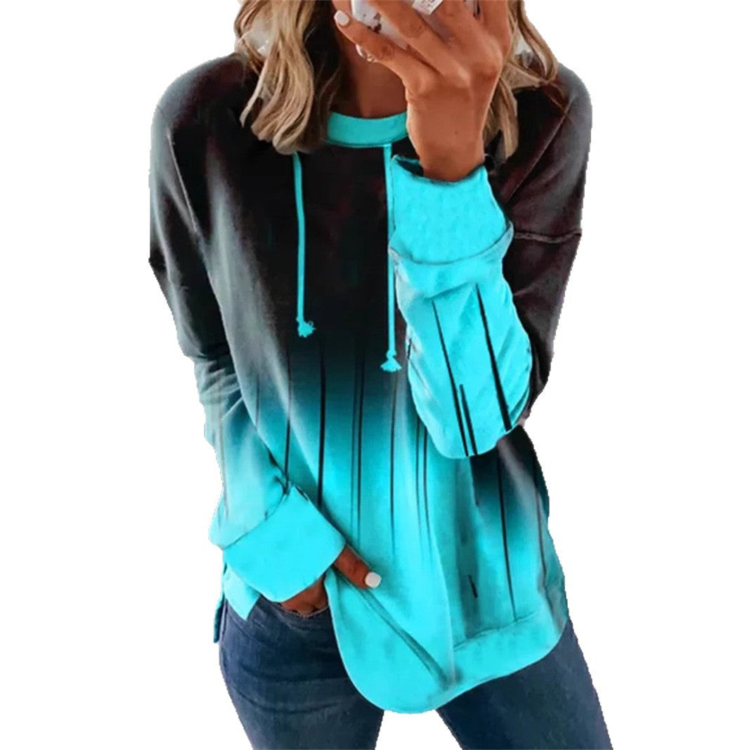 Women's Relaxed-Fit Hoodie Sweatshirt with Ombre Effect, Drawstring, Rounded Hem, and Side Slits Mune Fashion