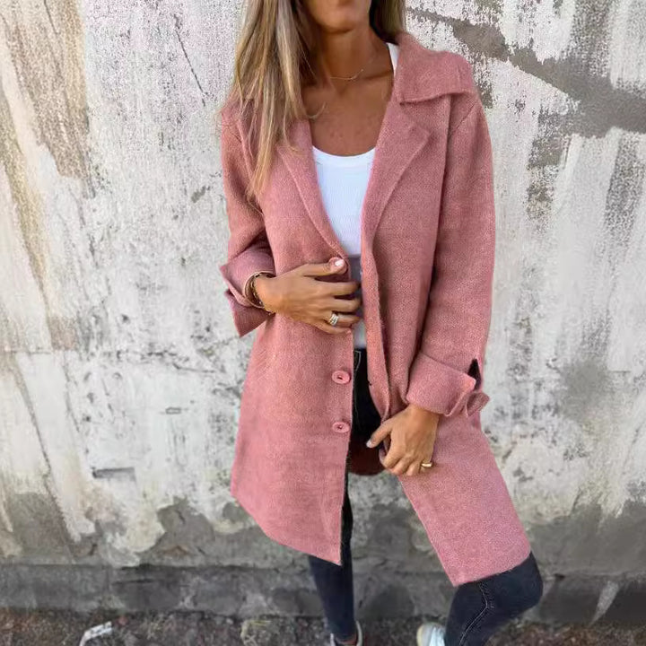 Women nan Oversize wool blend coat with lapel collar, patch pockets, buttoned front, and rolled-up sleeves Mune Fashion