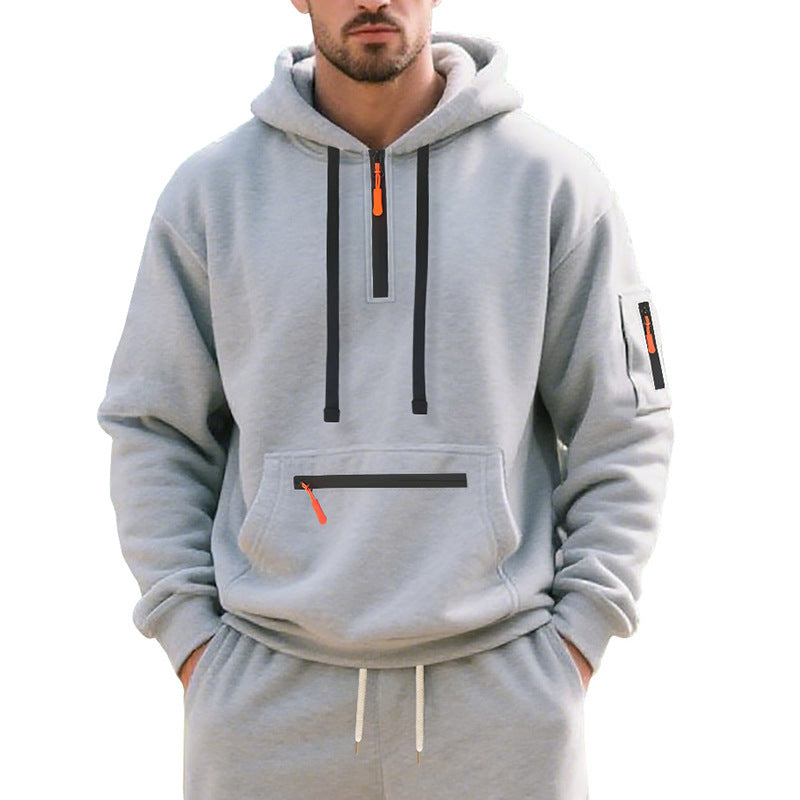 Men's Oversize Hoodie with Half Zipper, Kangaroo Pocket with Zipper and Sleeve Pocket Mune Fashion