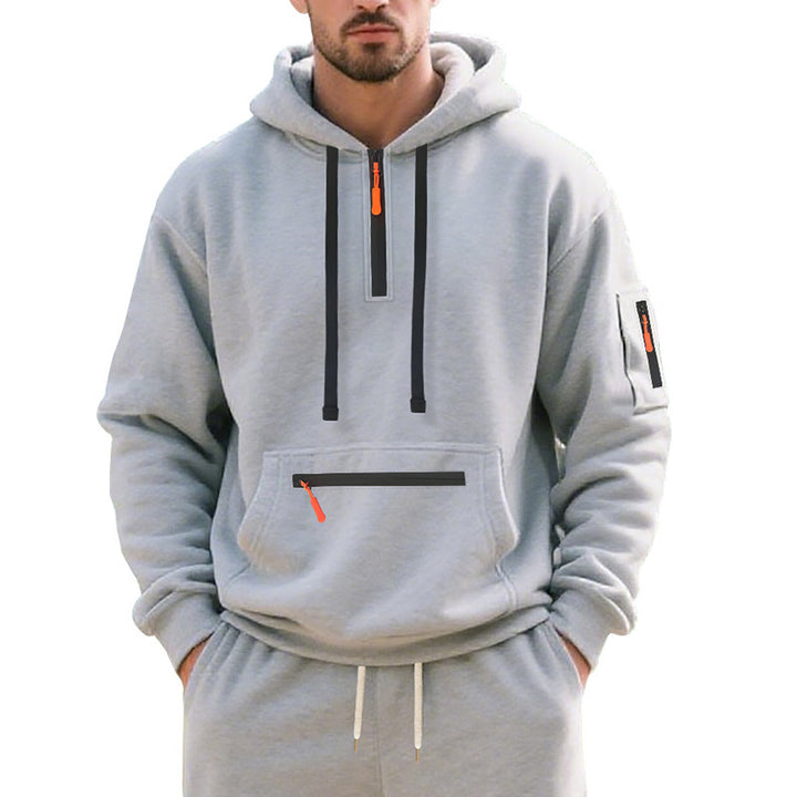 Men's Oversize Hoodie with Half Zipper, Kangaroo Pocket with Zipper and Sleeve Pocket Mune Fashion
