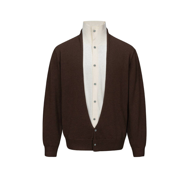 Men's fine-knit layering cardigan with deep V-neck and integrated polo collar Mune Fashion
