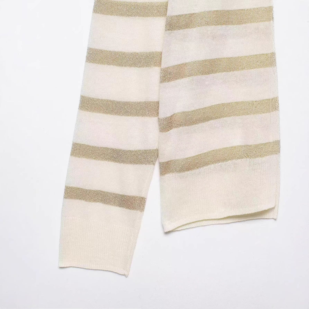 Women's lightweight striped fine-knit sweater with metallic Lurex stripe and round neck Mune Fashion