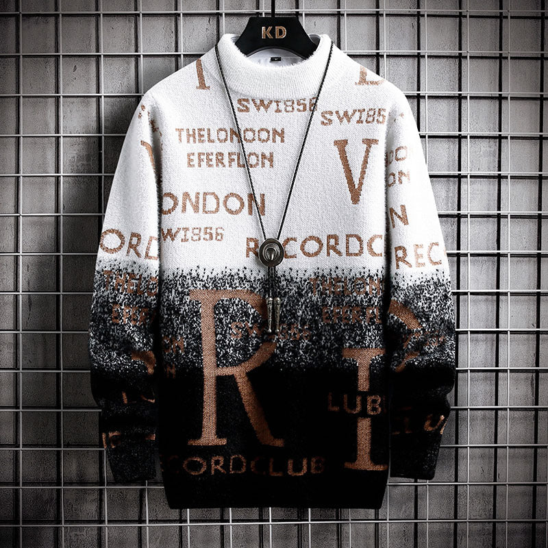 Men's patterned crew neck sweater made of soft textured knit with gradient and all-over print Mune Fashion
