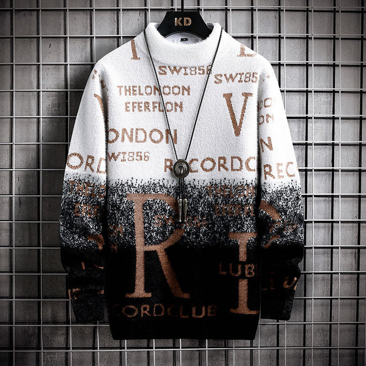 Men's patterned crew neck sweater made of soft textured knit with gradient and all-over print Mune Fashion
