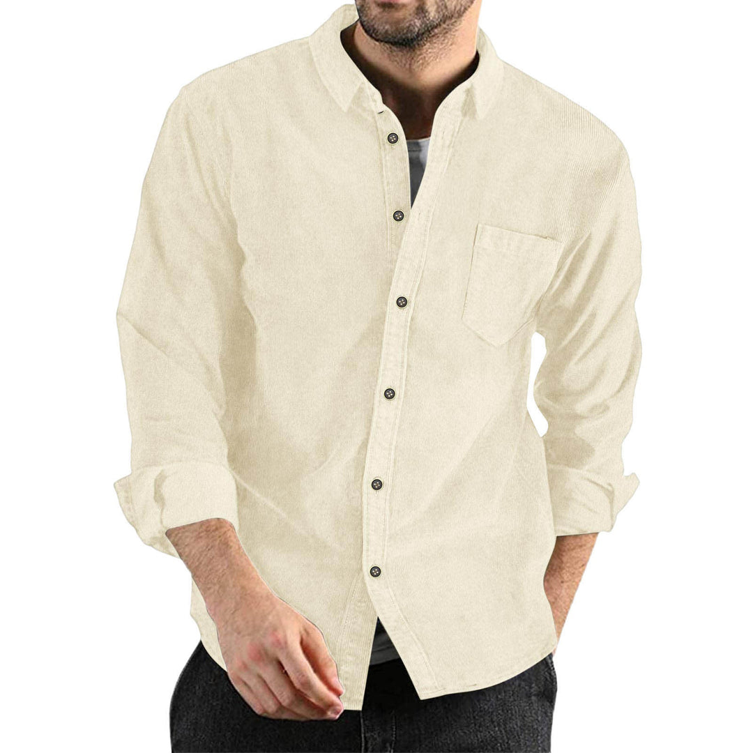 Men's Elegant Cord Shirt with Practical Chest Pocket Mune