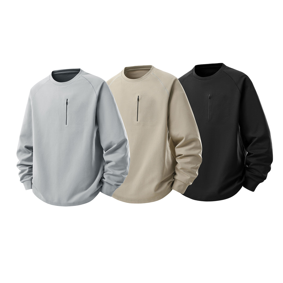 Men's crew neck sweatshirt with chest zipper, perforated utility flap, and relaxed fit Mune Fashion