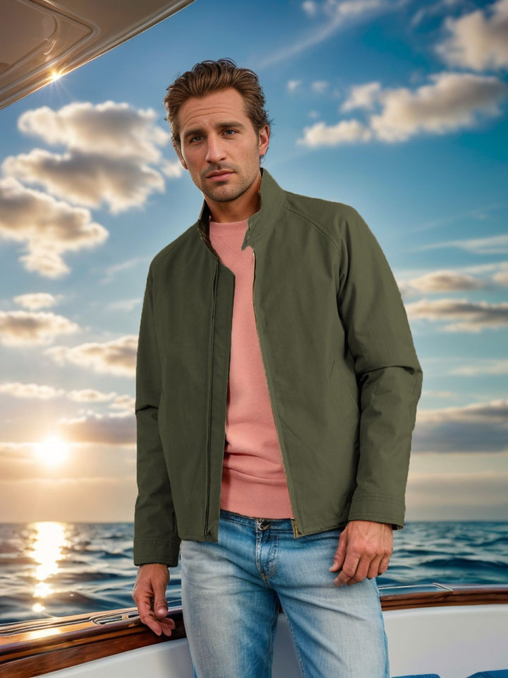 Men's Lightweight Bomber Jacket with Cord Collar and Zipper Mune Fashion