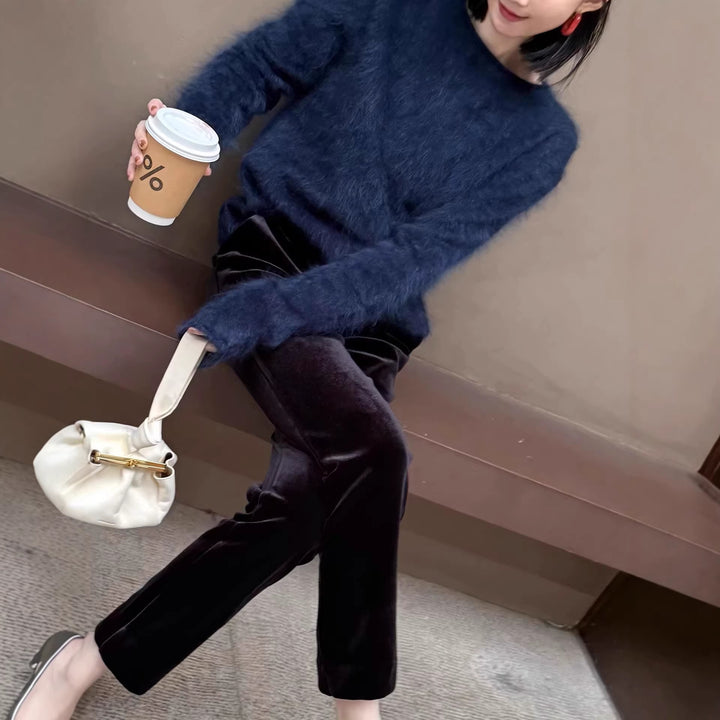 Women's velvet pants with straight leg and high waist Mune Fashion