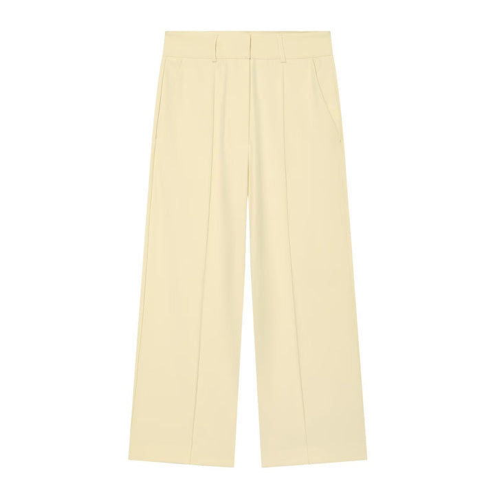 Women's Wide High-Waist Trousers with Crease, High Waist and Belt Loops Drune