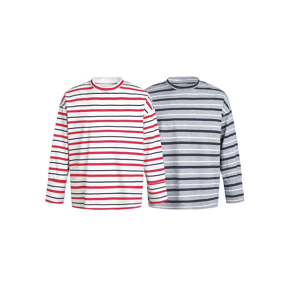 Unisex Striped Long Sleeve Shirt in Maritime Oversized Look with Ribbed Collar Mune Fashion