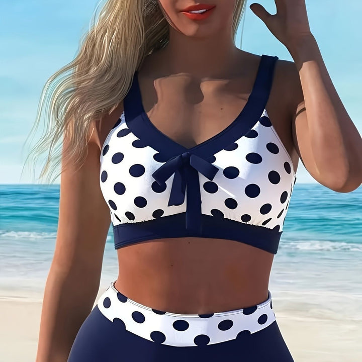 Ladies High-Waisted Bikini with Fashionable Polka Dot Pattern Mune Fashion