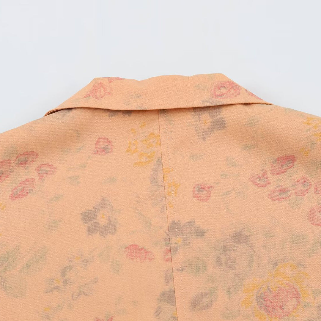 Women's Lightweight Blazer with Floral Allover Print and Boxy Cropped Silhouette