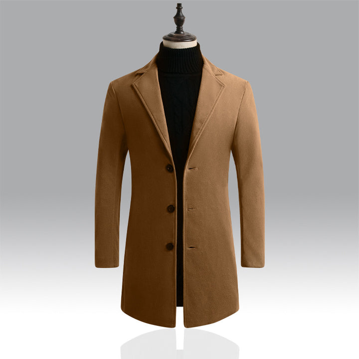 Men's Tailored Single-Breasted Wool Coat with Notched Lapel and Slim Silhouette Mune Fashion