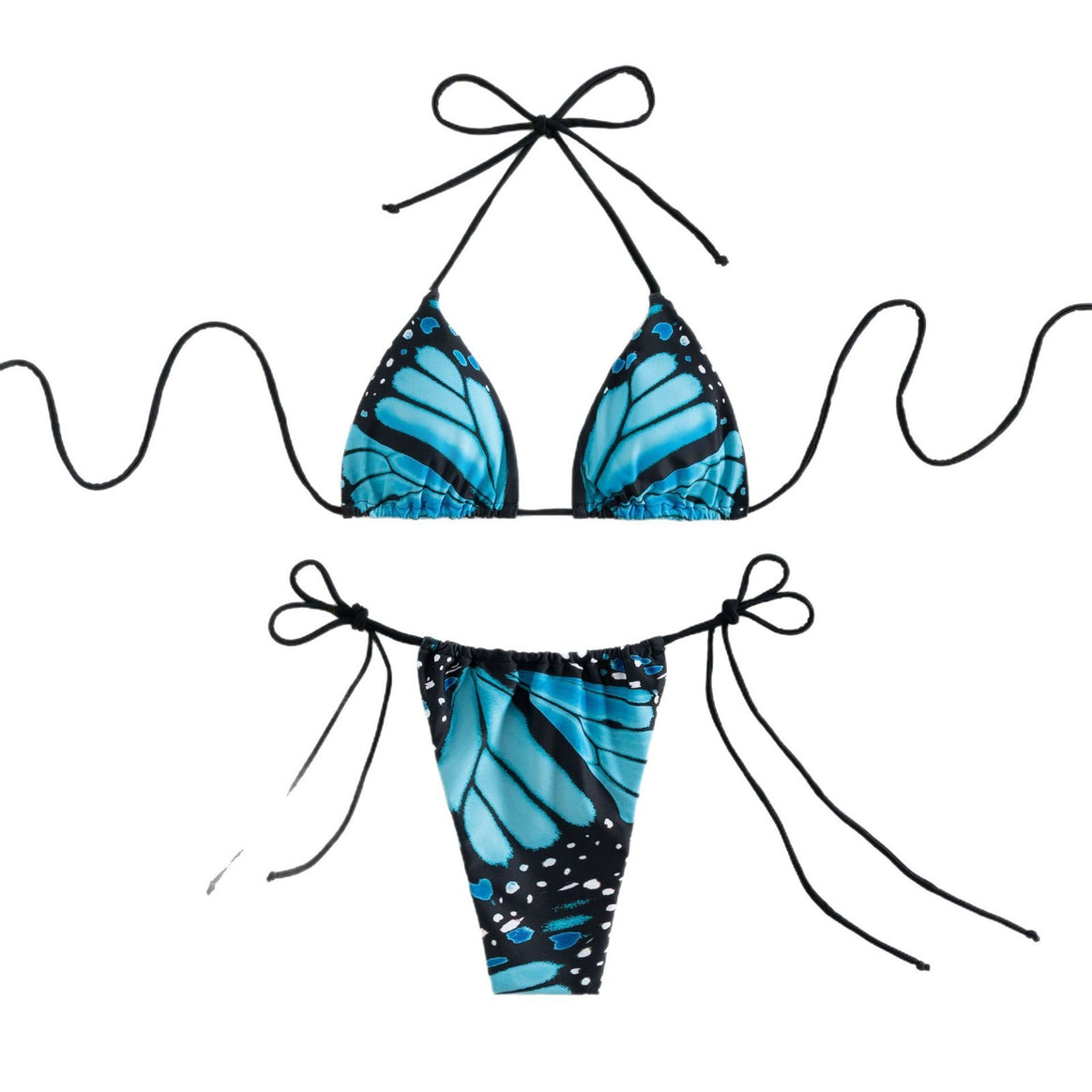 Women's triangle bikini with colorful butterfly pattern and adjustable tie straps Mune Fashion