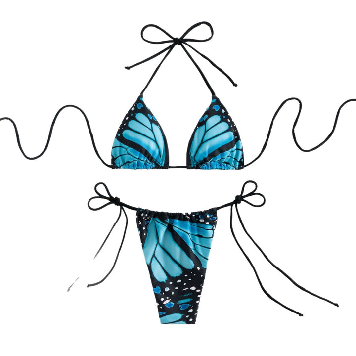 Women's triangle bikini with colorful butterfly pattern and adjustable tie straps Mune Fashion