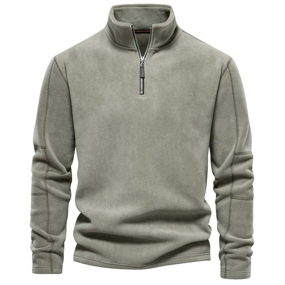 Men's lightweight fleece pullover with short zipper and stand-up collar Mune Fashion