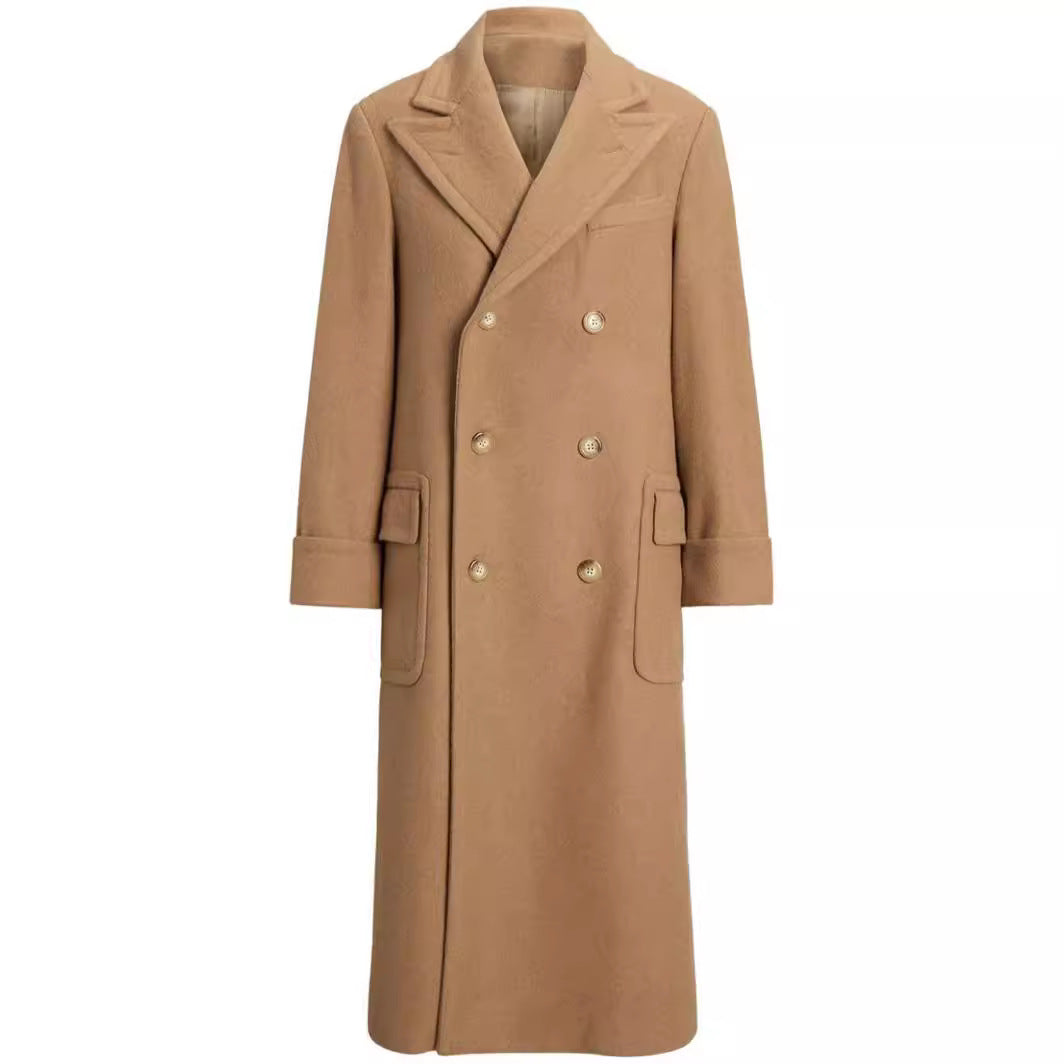 Women's longer double-breasted wool coat with wide cut and lapel collar Mune Fashion