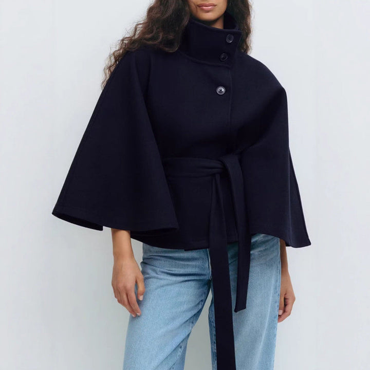 Ladies Wrapped Jacket with Elegant Stand-Up Collar and Wide Sleeves Mune