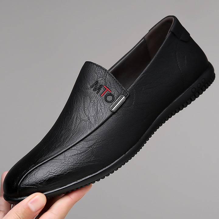 Men's Elegant Leather-Look Loafers with Flexible Nubby Rubber Sole Mune Fashion