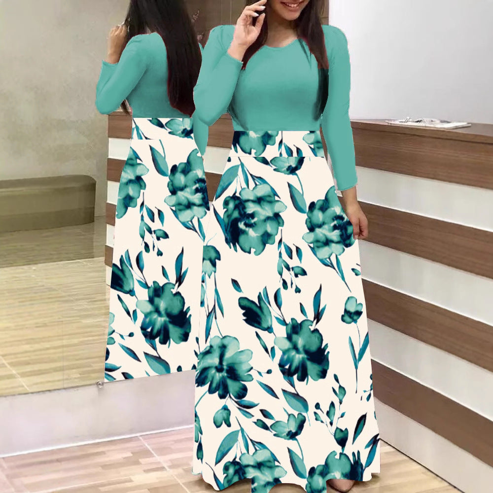 Women's two-piece look maxi dress with fitted jersey top and wide floral skirt Mune Fashion