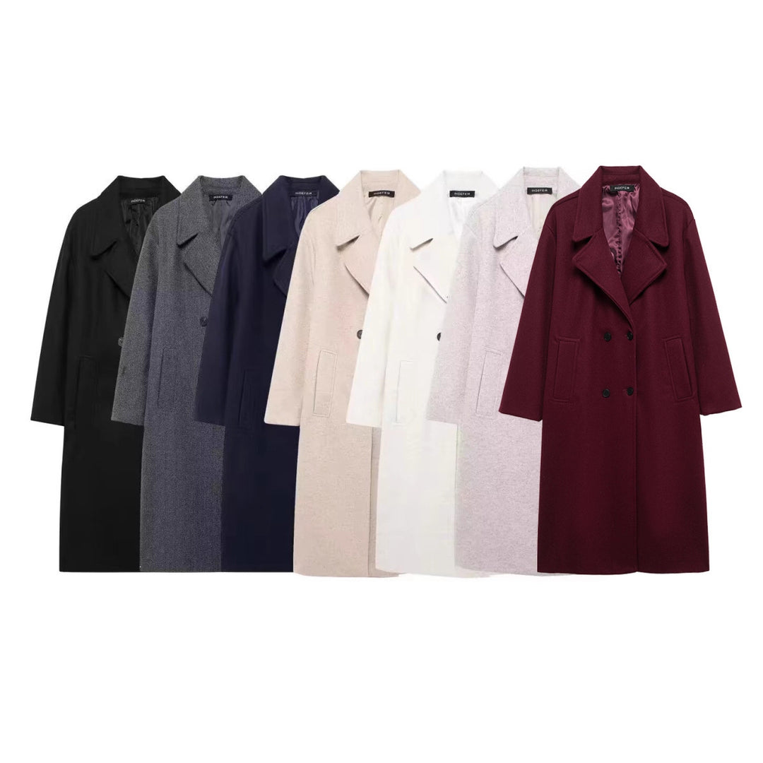 Women's Double-Breasted Wool Blend Coat with Oversized Cut and Lapel Collar Mune Fashion
