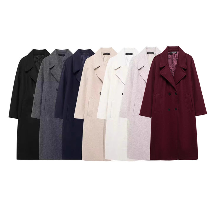 Women's Double-Breasted Wool Blend Coat with Oversized Cut and Lapel Collar Mune Fashion