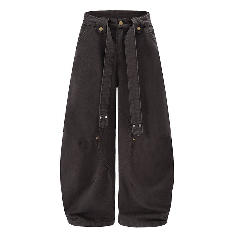 Women's Extra Wide High-Waist Palazzo Pants with Decorative Knee Patch, Tied Belt and Culotte Cut Mune Fashion