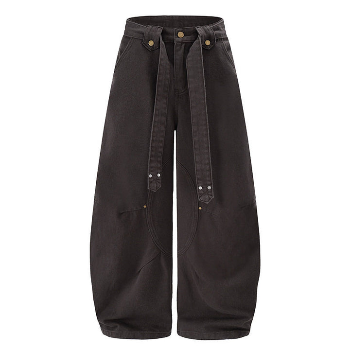 Women's Extra Wide High-Waist Palazzo Pants with Decorative Knee Patch, Tied Belt and Culotte Cut Mune Fashion