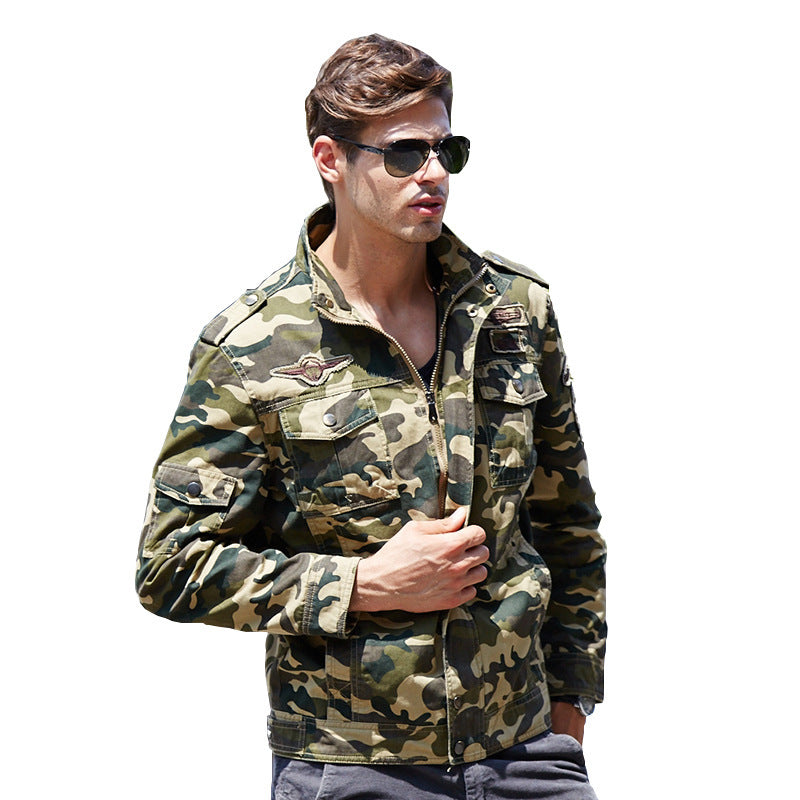 Men's Canvas Field Jacket in Military Utility Style with Shoulder Straps and Multiple Pockets Mune Fashion