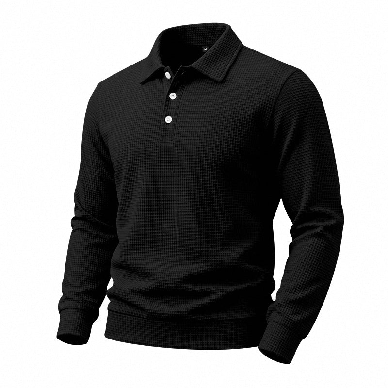 Men's Long Sleeve Polo in Waffle Piqué with Stretch Comfort Mune Fashion