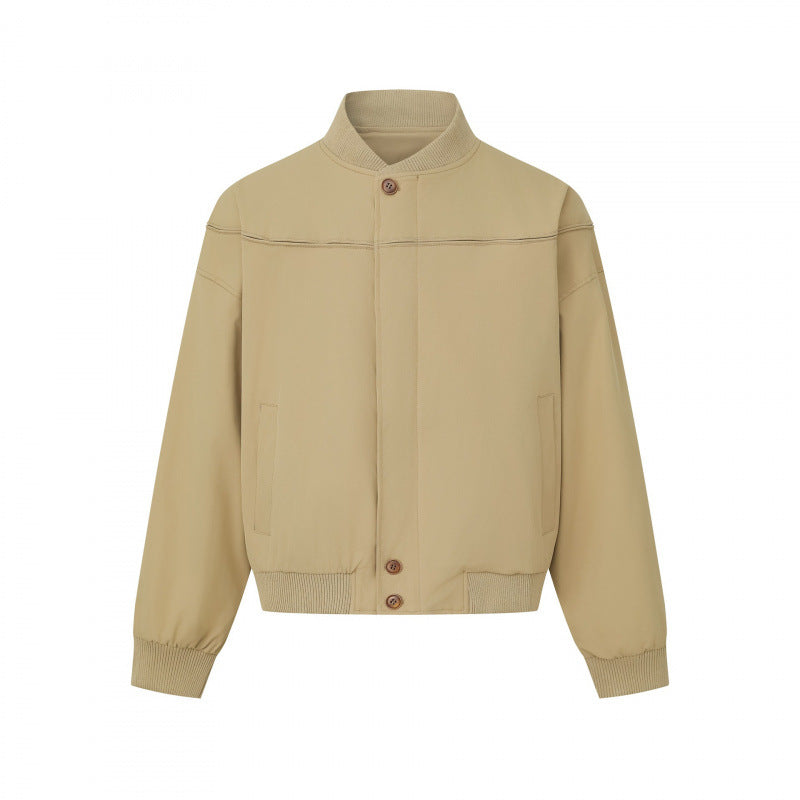 Men's Short-Cut Boxy Bomber Jacket with Ribbed Collar, Concealed Button Placket, and Side Pockets Mune Fashion