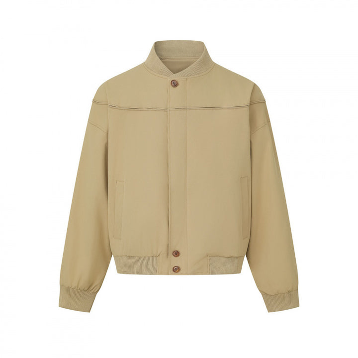 Men's Short-Cut Boxy Bomber Jacket with Ribbed Collar, Concealed Button Placket, and Side Pockets Mune Fashion