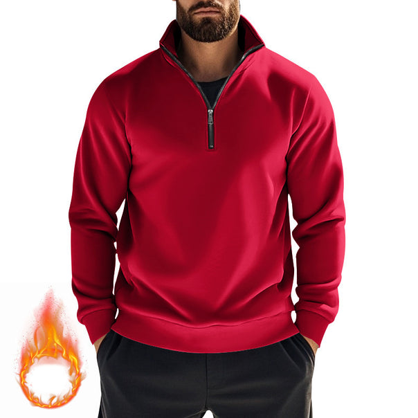 Men's comfortable half-zip sweatshirt with stand-up collar, lightly brushed inner side, and ribbed hem Mune Fashion