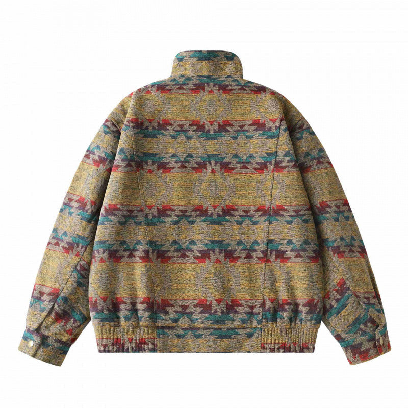 Unisex Boxy Jacquard Wool Bomber Jacket with Stand-Up Collar, Flap Pockets, and Elastic Hem Mune Fashion