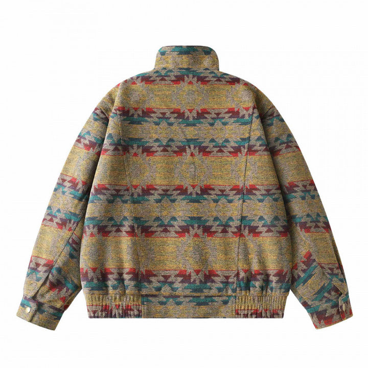 Unisex Boxy Jacquard Wool Bomber Jacket with Stand-Up Collar, Flap Pockets, and Elastic Hem Mune Fashion