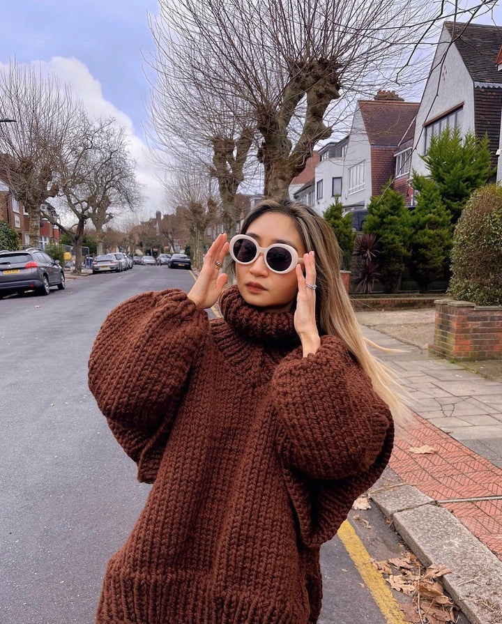 Women Oversize Chunky Knit Sweater with High Turtleneck Mune Fashion