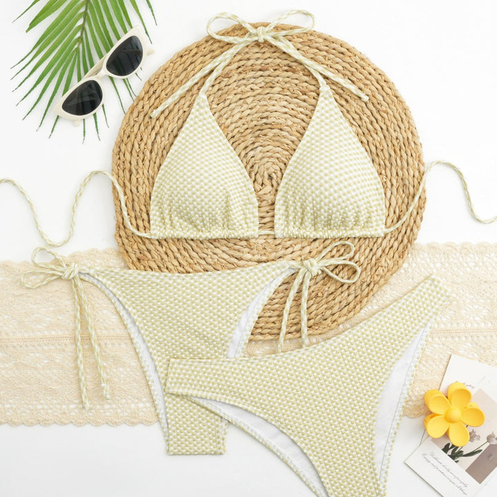 Women's Triangle Bikini Set with Adjustable Straps and Classic Check Pattern Mune Fashion