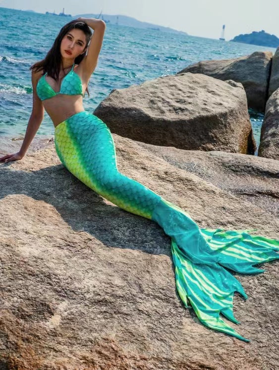 Women Mermaid Bikini with Shimmering Tail Fish Pattern Mune Fashion