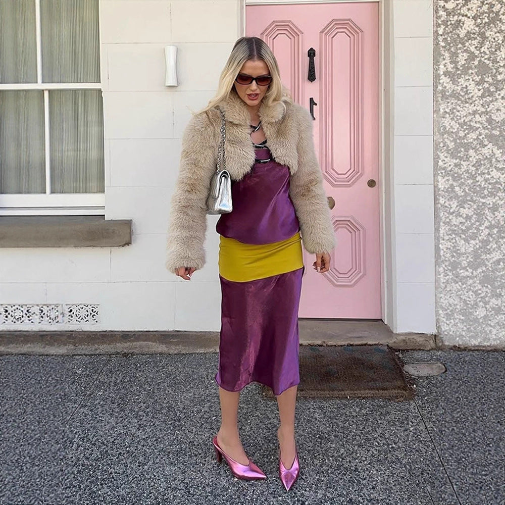 Women Short Cut Luxurious Faux Fur Jacket with Voluminous Sleeves and Lapel Collar Mune Fashion