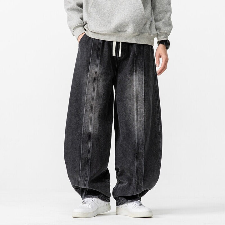 Men's extra-wide jeans in balloon cut with drawstring waistband and longitudinal stitching Mune Fashion